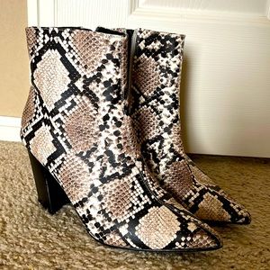 Faux Snakeskin Leather Zip-Up Block Heel Boots
